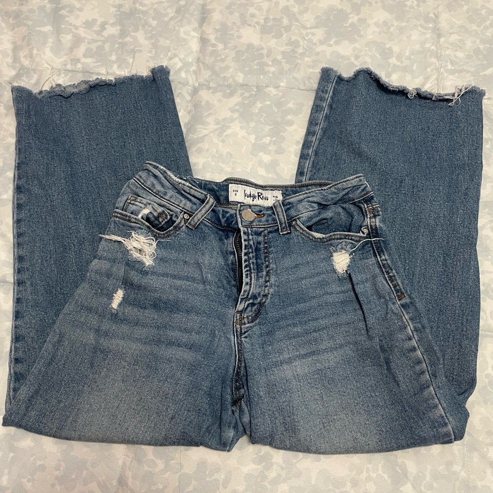 Indigo Rein High-Rise Blue Jeans with Distressed Details